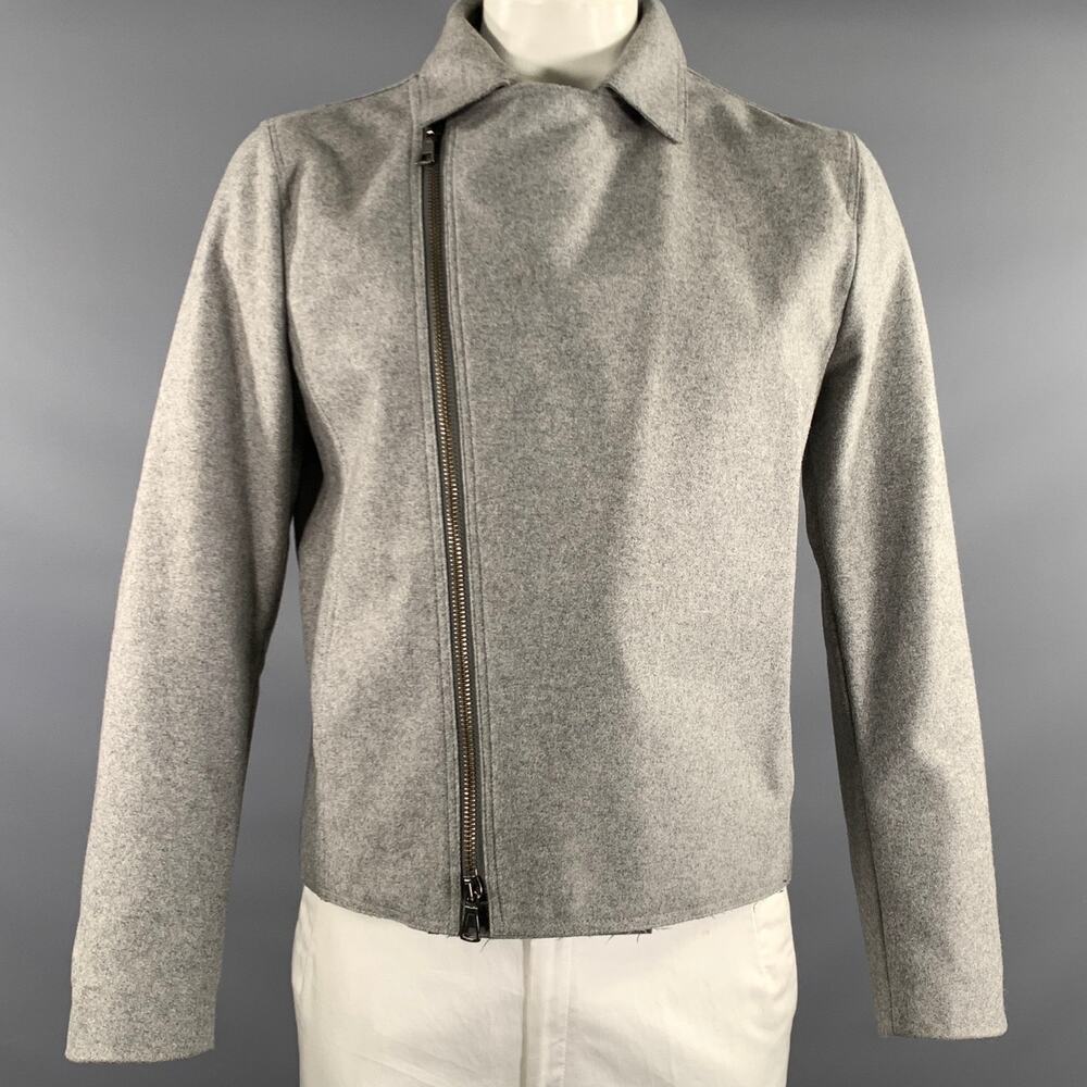 EMPORIO ARMANI Size L Grey Textured Wool Moto Jacket
